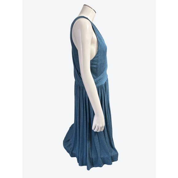 Ann Taylor LOFT Rayon Polyester Spandex Pleated Flare V-neck Midi Dress Size L - Picture 5 of 9